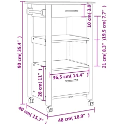 vidaXL Carrito de cocina MONZA madera maciza de pino 48x40x88,5 cm Marrón