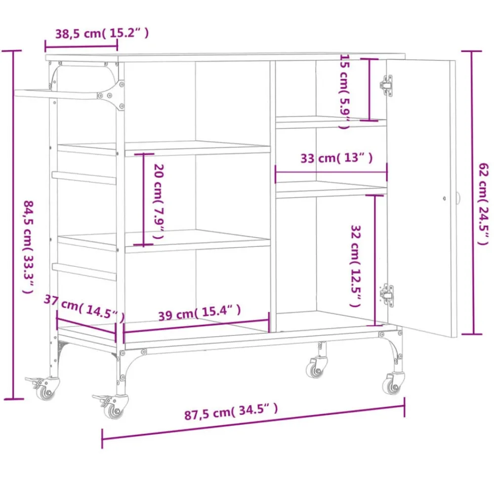 vidaXL Carrito de cocina de madera 87,5x38,5x84,5 cm Gris sonoma Hot