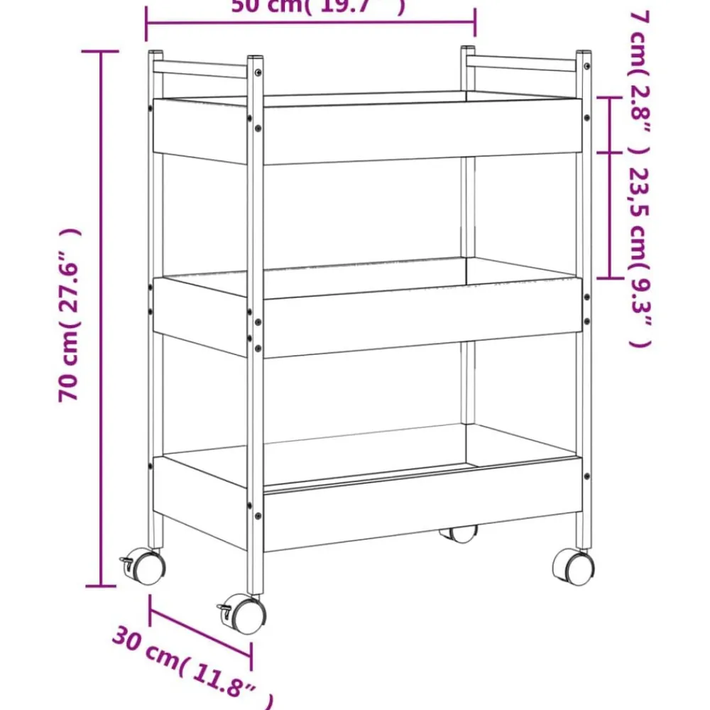 vidaXL Carrito de cocina madera de ingeniería 50x30x70 cm Gris sonoma Sale