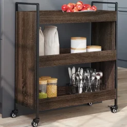 vidaXL Carros E Islas-Carrito de cocina madera de ingeniería marrón roble 70x30x82 cm