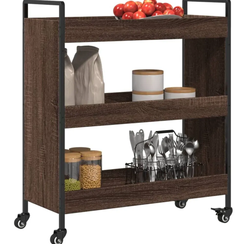 vidaXL Carros E Islas-Carrito de cocina madera de ingeniería marrón roble 70x30x82 cm
