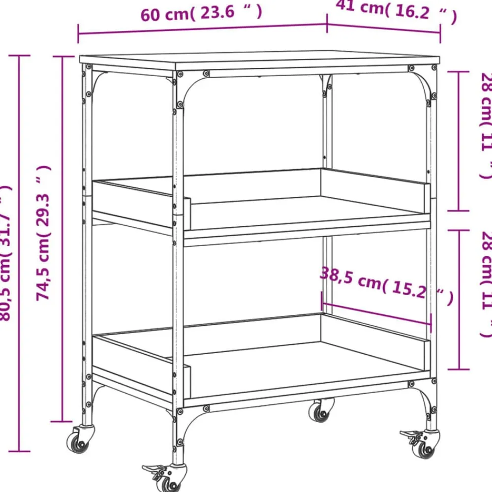 vidaXL Carrito de cocina madera ingeniería 60x41x80,5 cm Gris sonoma Clearance