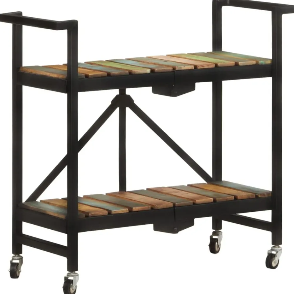 vidaXL Carros E Islas-Carrito de cocina de madera maciza reciclada 87x36x81 cm
