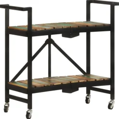 vidaXL Carros E Islas-Carrito de cocina de madera maciza reciclada 87x36x81 cm
