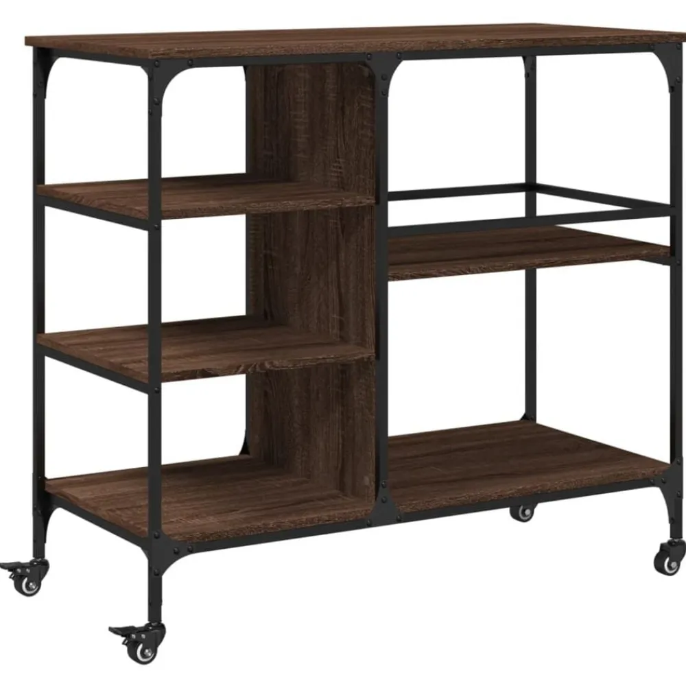 vidaXL Carros E Islas-Carrito de cocina madera ingeniería marrón roble 100x45x89,5 cm