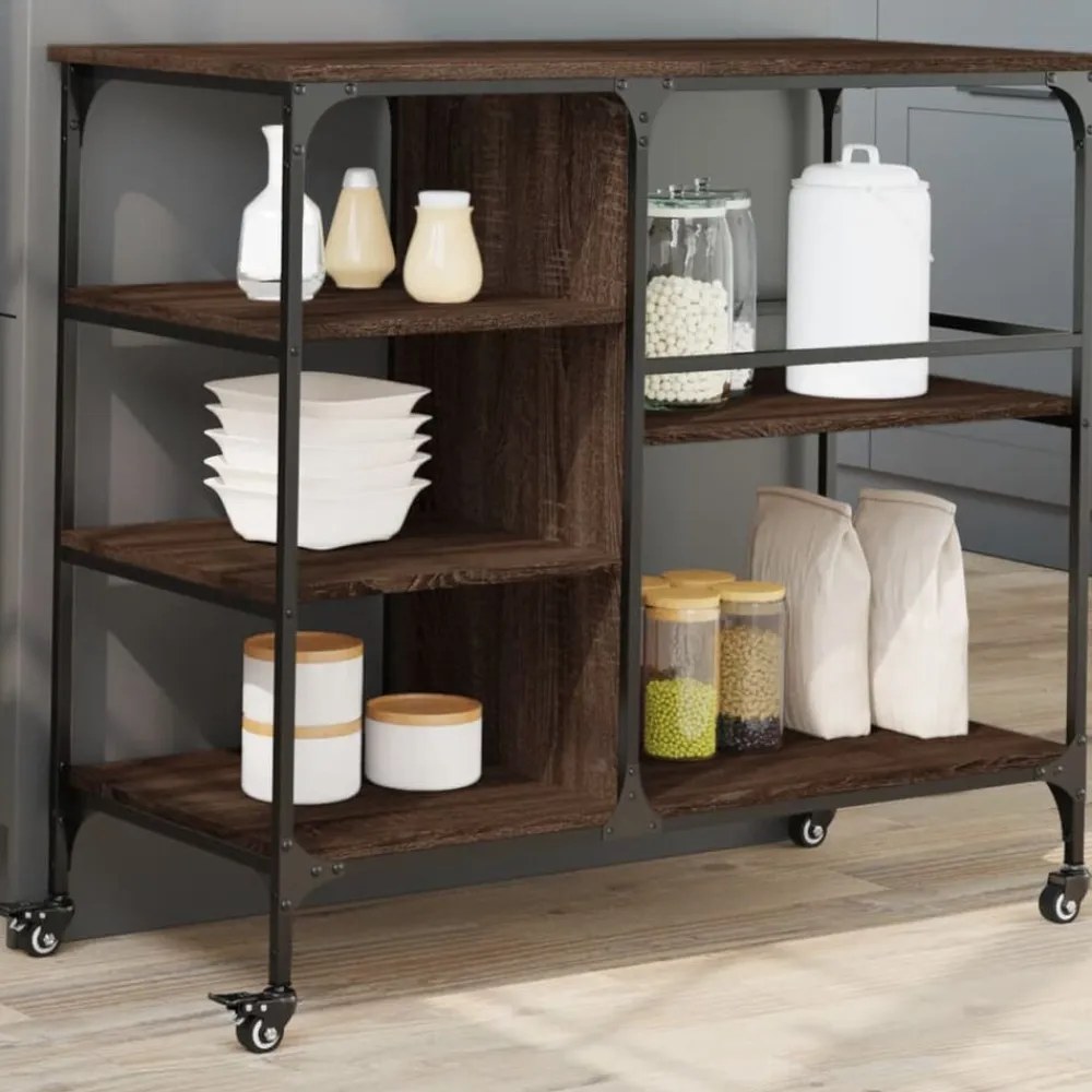 vidaXL Carros E Islas-Carrito de cocina madera ingeniería marrón roble 100x45x89,5 cm
