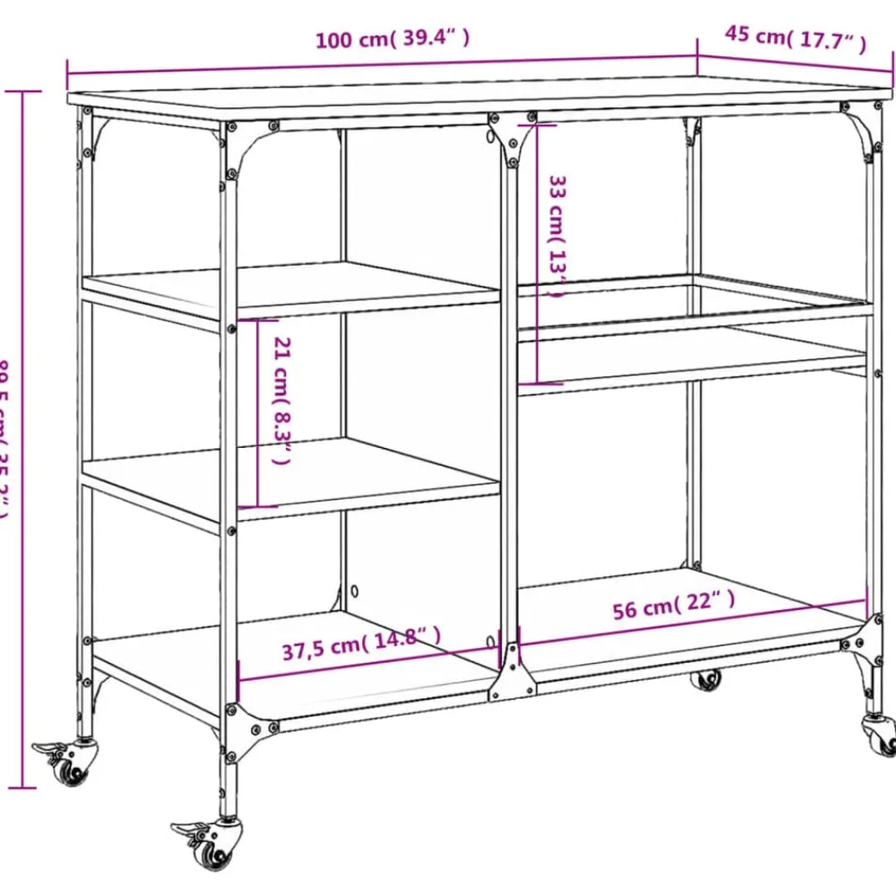 vidaXL Carros E Islas-Carrito de cocina madera ingeniería marrón roble 100x45x89,5 cm