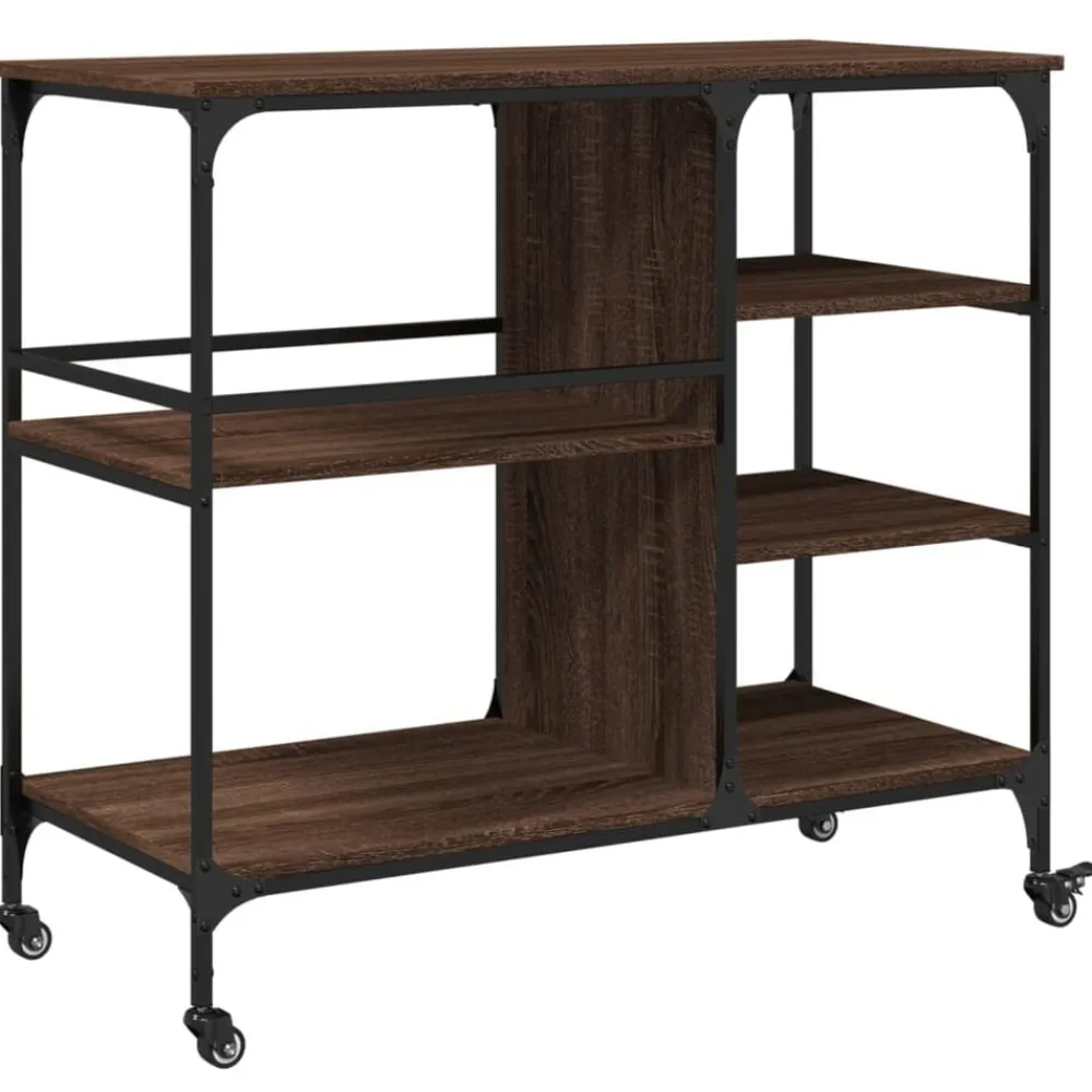 vidaXL Carros E Islas-Carrito de cocina madera ingeniería marrón roble 100x45x89,5 cm