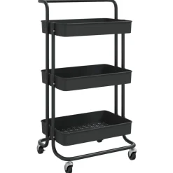 vidaXL Carrito de cocina 3 niveles hierro y ABS 42x35x85 cm Negro