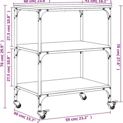 vidaXL Carrito de cocina madera de ingeniería 60x41x76 cm Gris sonoma Sale