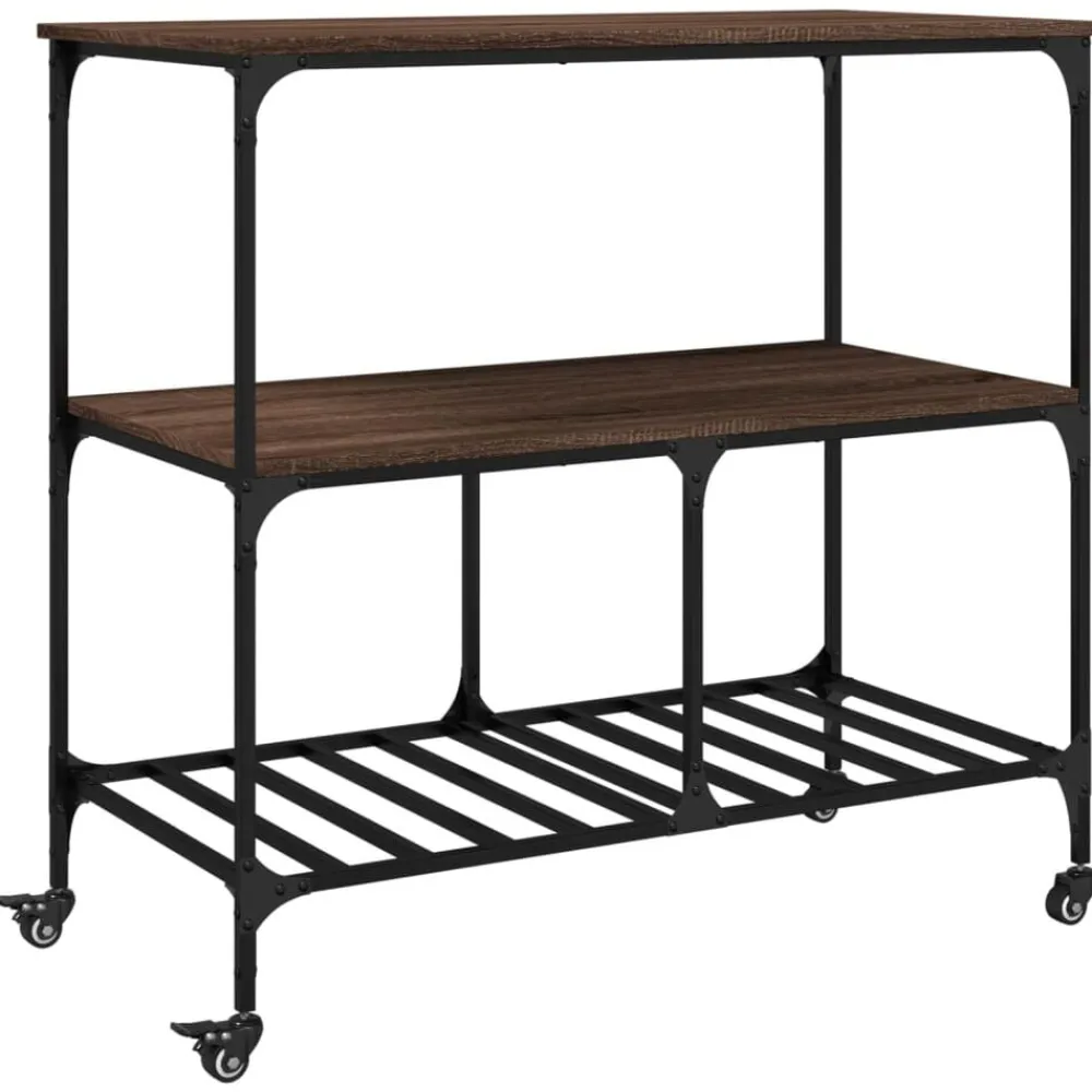 vidaXL Carrito de cocina madera ingeniería marrón roble 100x50x95 cm Marrón roble Online