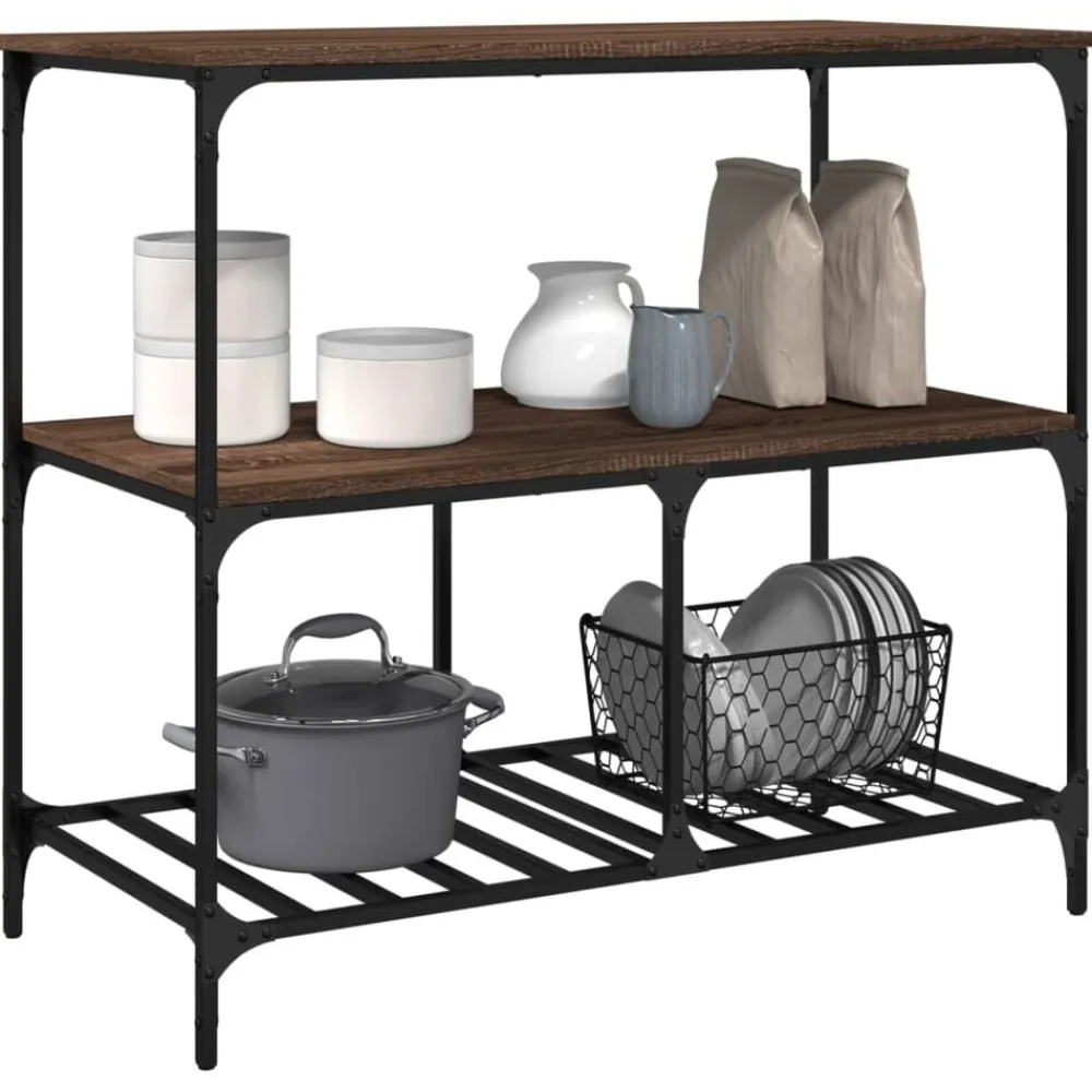 vidaXL Carrito de cocina madera ingeniería marrón roble 100x50x95 cm Marrón roble Online