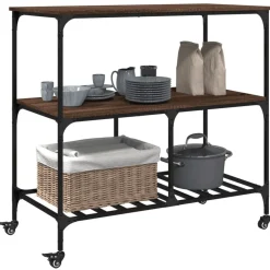 vidaXL Carrito de cocina madera ingeniería marrón roble 100x50x95 cm Marrón roble Online