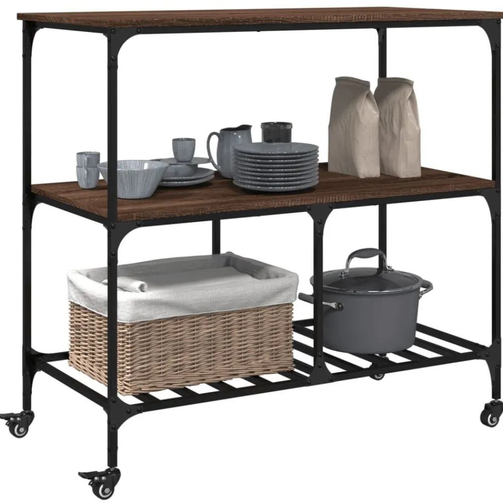 vidaXL Carrito de cocina madera ingeniería marrón roble 100x50x95 cm Marrón roble Online