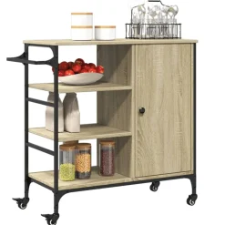 vidaXL Carros E Islas-Carrito de cocina madera ingeniería Sonoma 87,5x38,5x84,5 cm