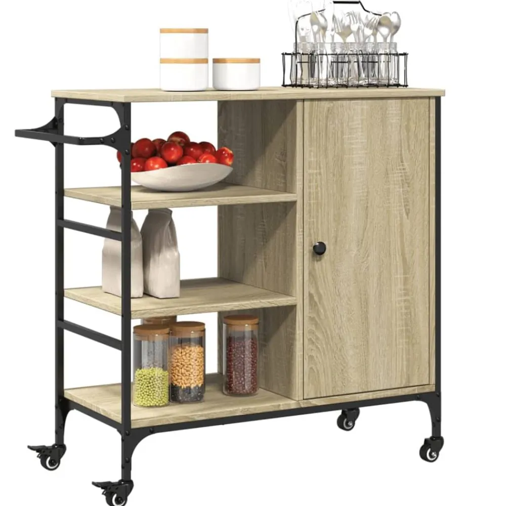 vidaXL Carros E Islas-Carrito de cocina madera ingeniería Sonoma 87,5x38,5x84,5 cm