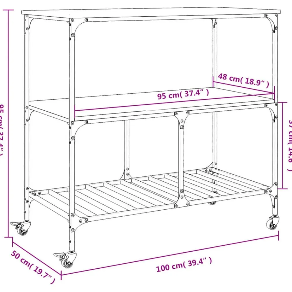vidaXL Carros E Islas-Carrito de cocina madera ingeniería 100x50x95 cm
