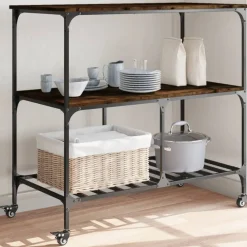 vidaXL Carrito de cocina madera ingeniería 100x50x95 cm Roble ahumado Clearance