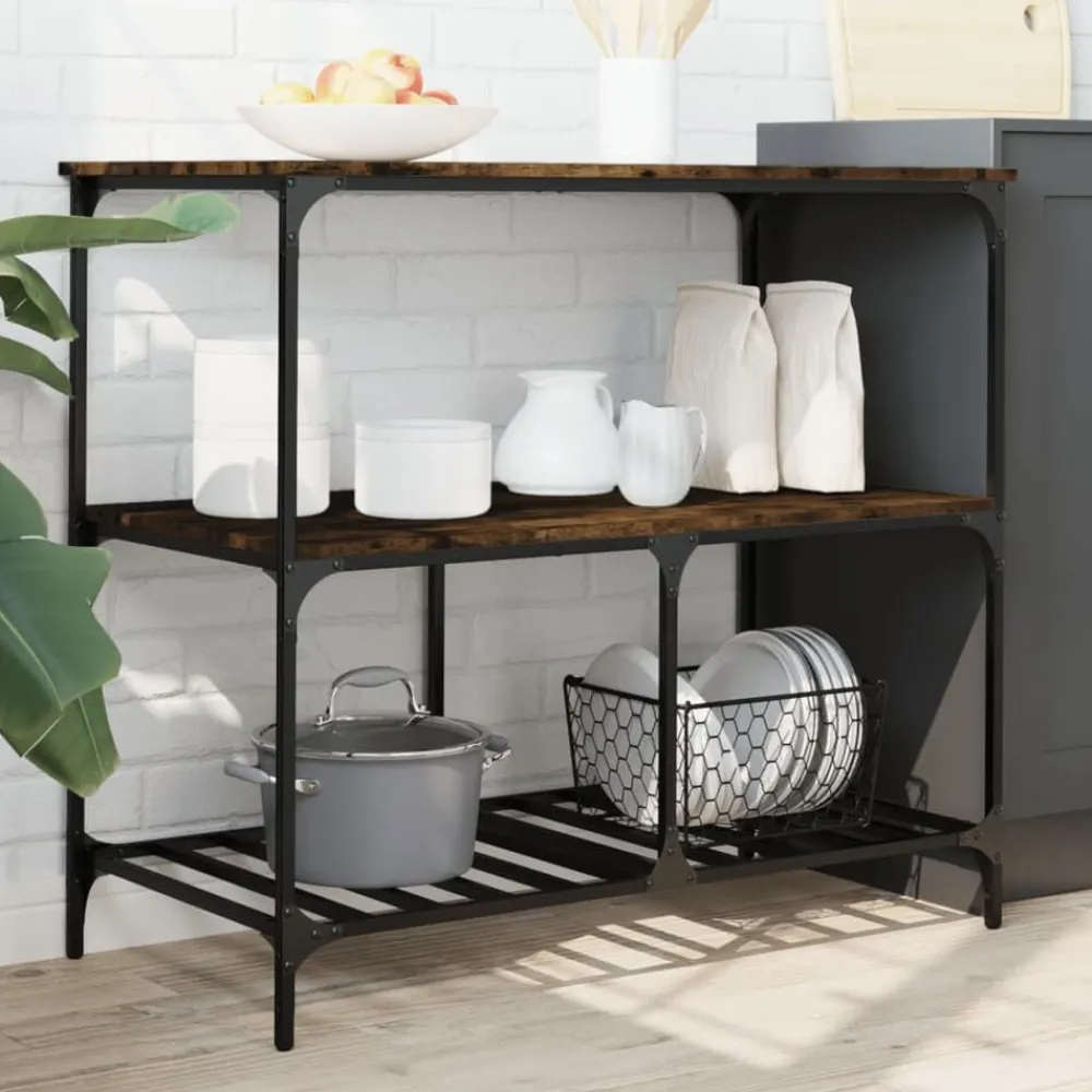 vidaXL Carrito de cocina madera ingeniería 100x50x95 cm Roble ahumado Clearance