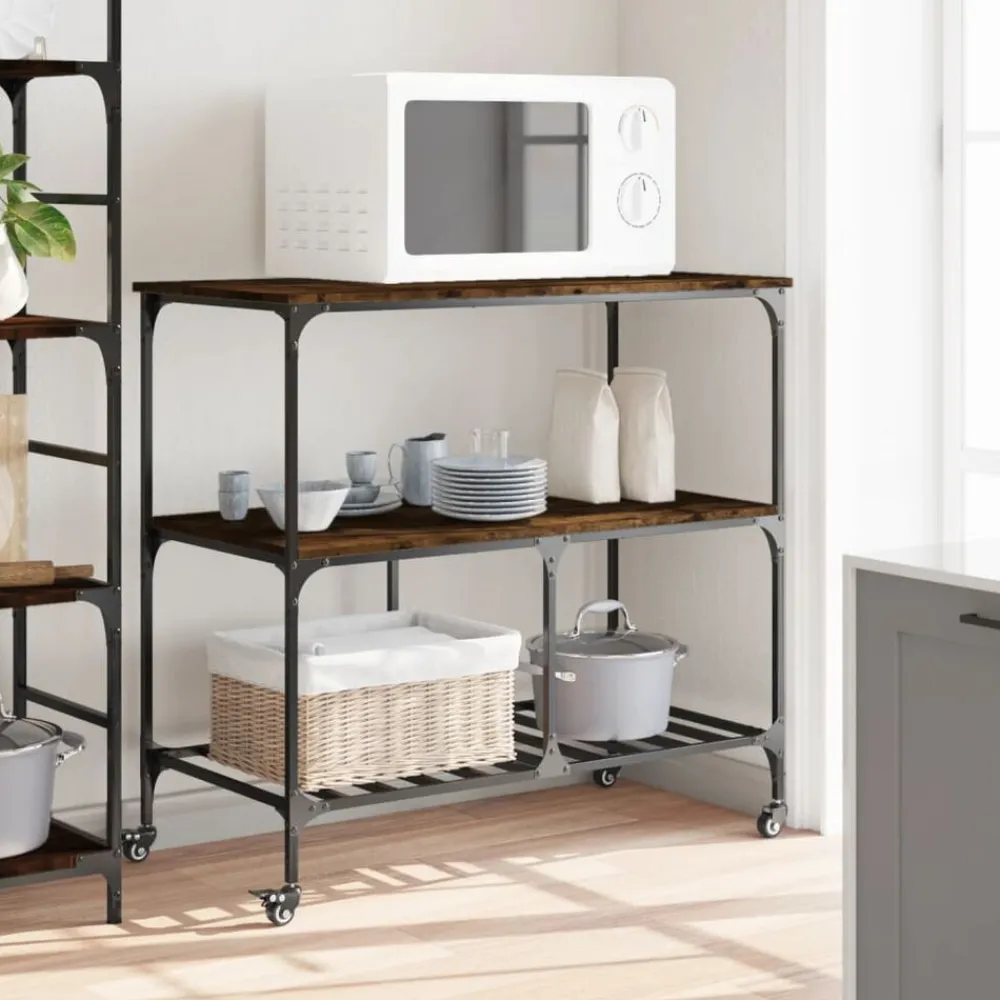 vidaXL Carrito de cocina madera ingeniería 100x50x95 cm Roble ahumado Clearance