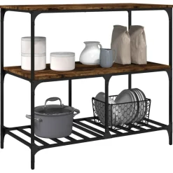 vidaXL Carrito de cocina madera ingeniería 100x50x95 cm Roble ahumado Clearance