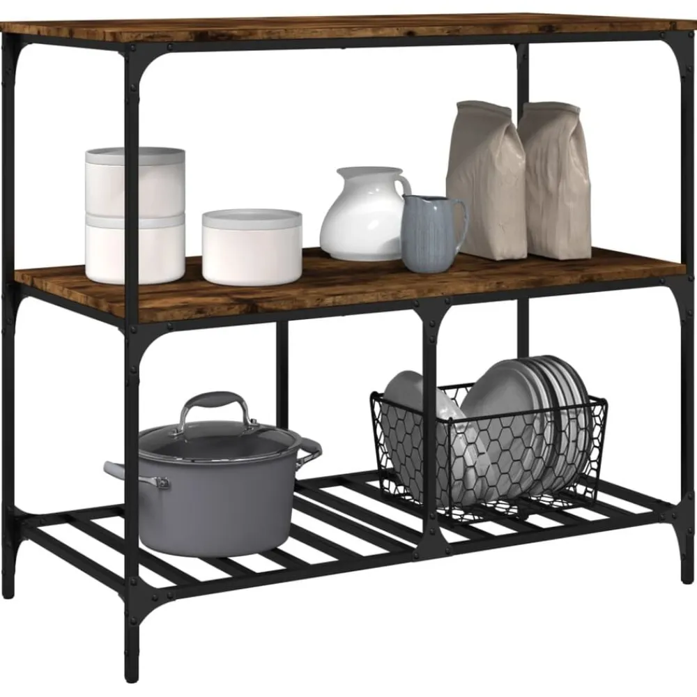 vidaXL Carrito de cocina madera ingeniería 100x50x95 cm Roble ahumado Clearance