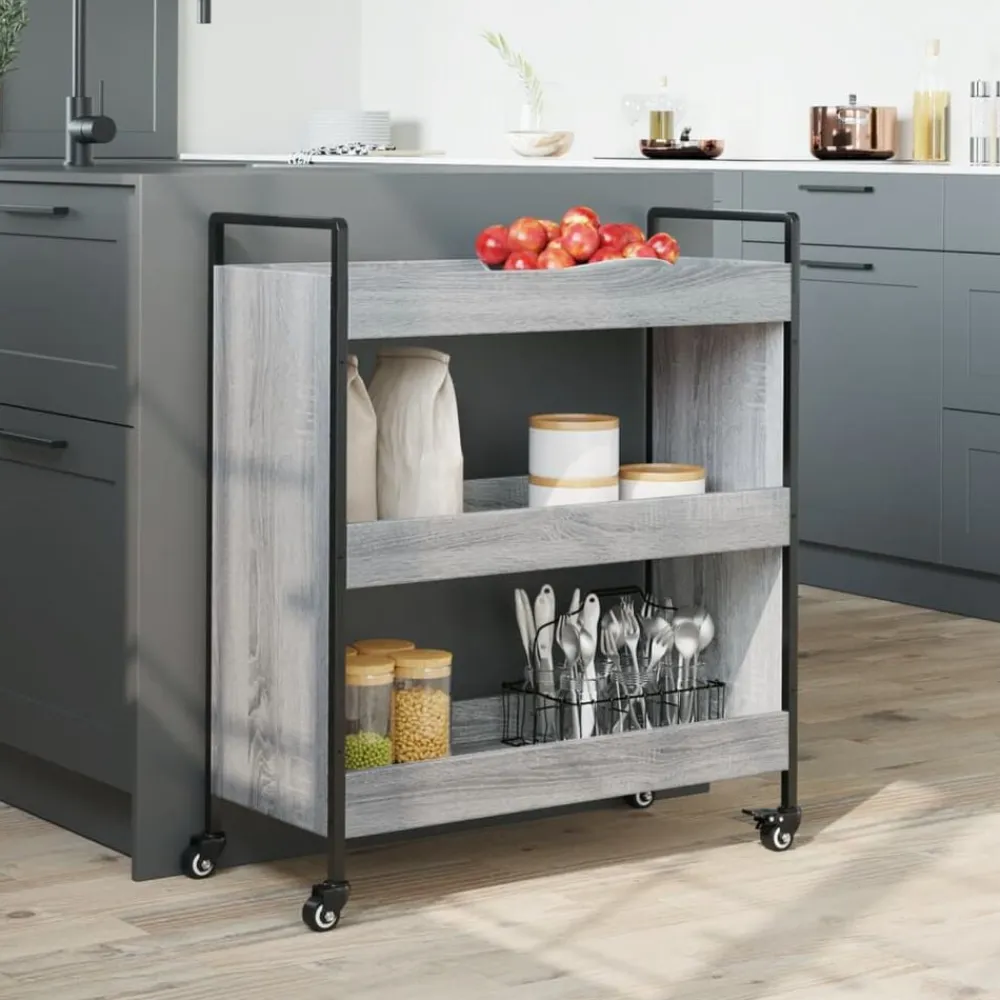 vidaXL Carrito de cocina madera de ingeniería 70x30x82 cm Gris sonoma New