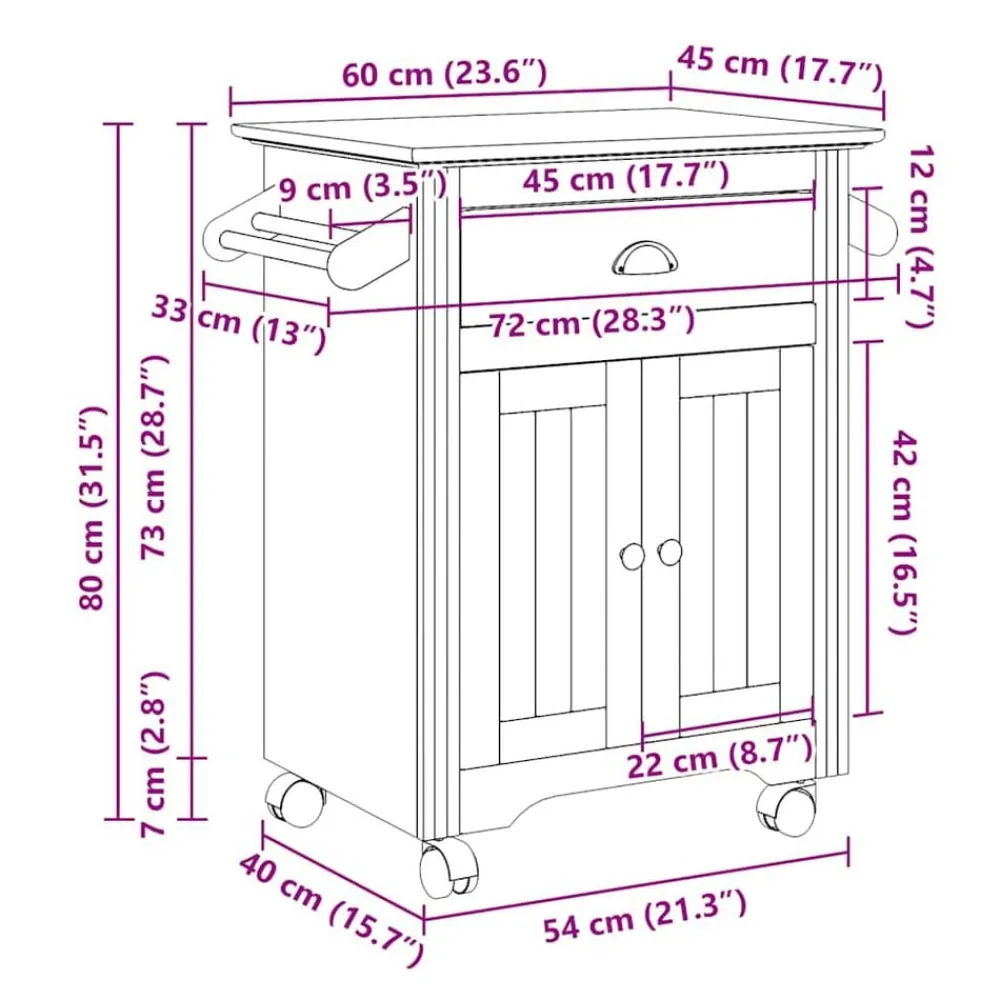 vidaXL Carrito de cocina BODO 72x45x80 cm Blanco Online