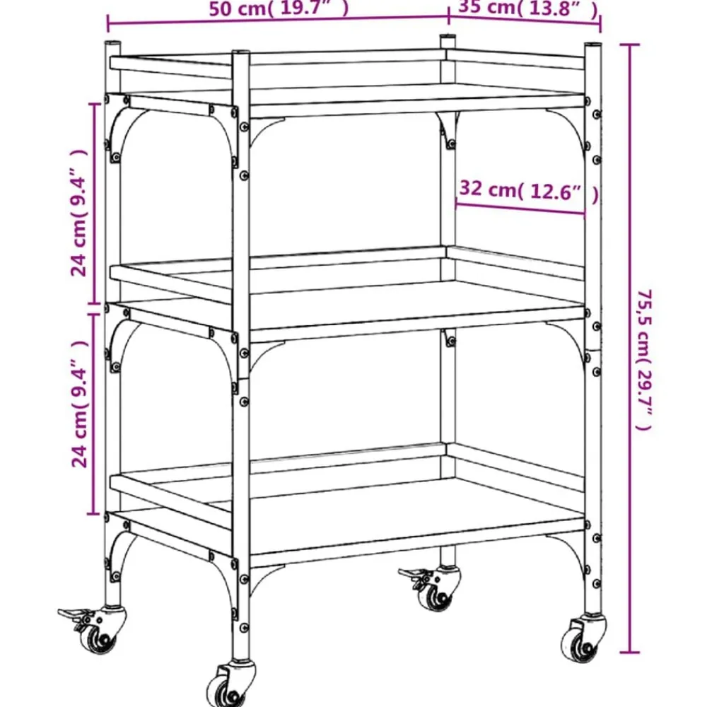 vidaXL Carrito de cocina madera ingeniería 50x35x75,5 cm Gris sonoma Hot
