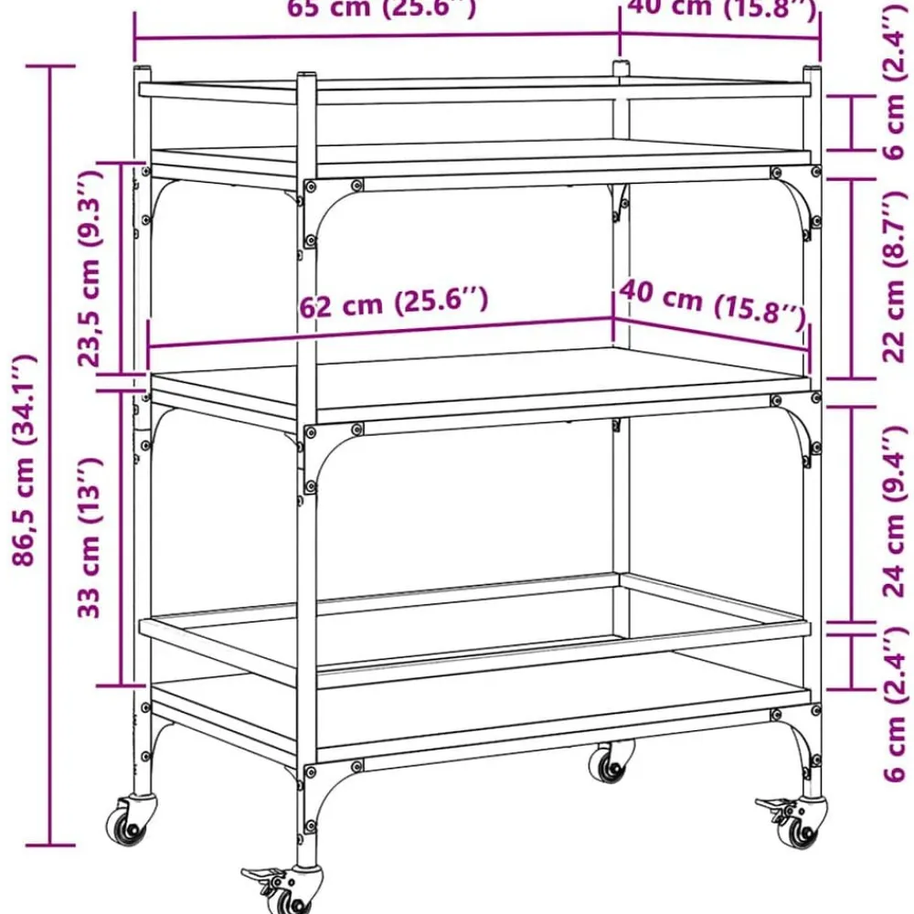 vidaXL Carros E Islas-Carrito de cocina madera ingeniería 65x40x86,5 cm