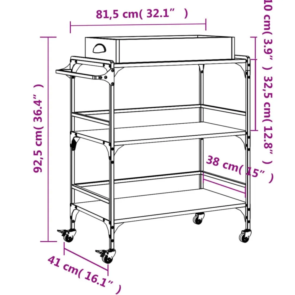vidaXL Carrito de cocina madera ingeniería 81,5x41x92,5cm Roble Sonoma Discount