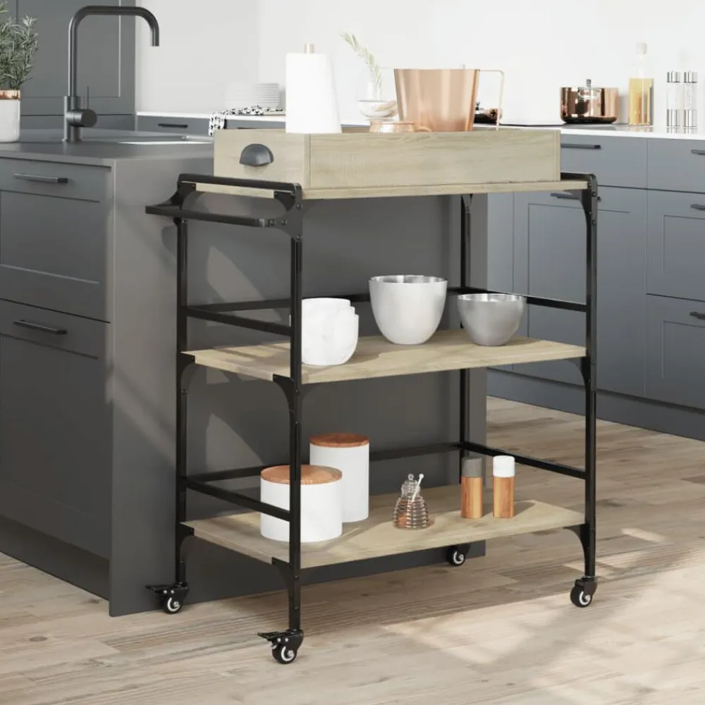 vidaXL Carrito de cocina madera ingeniería 81,5x41x92,5cm Roble Sonoma Discount