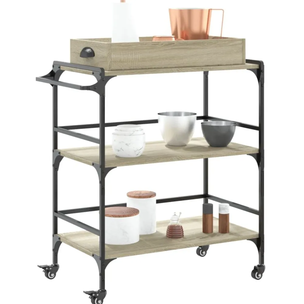 vidaXL Carrito de cocina madera ingeniería 81,5x41x92,5cm Roble Sonoma Discount