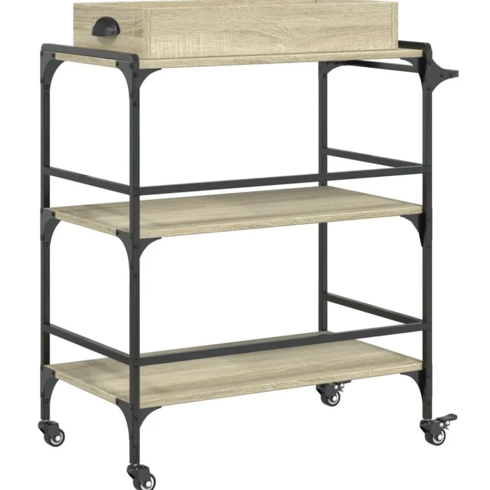 vidaXL Carrito de cocina madera ingeniería 81,5x41x92,5cm Roble Sonoma Discount