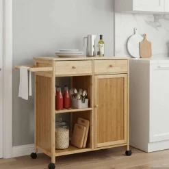 vidaXL Carrito de cocina con ruedas Natural 90,5 x 36 x 86,5 cm Bambú