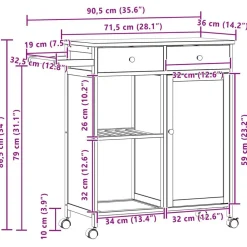 vidaXL Carrito de cocina con ruedas Natural 90,5 x 36 x 86,5 cm Bambú