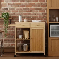 vidaXL Carrito de cocina con ruedas Natural 90,5 x 36 x 86,5 cm Bambú