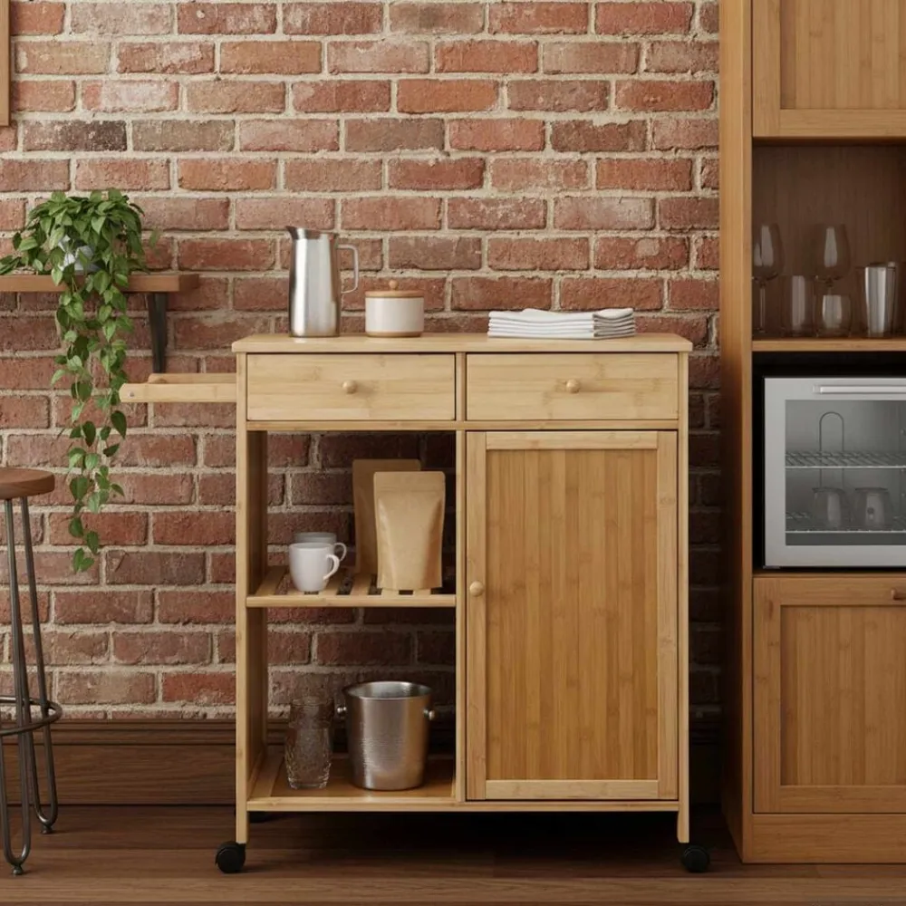 vidaXL Carrito de cocina con ruedas Natural 90,5 x 36 x 86,5 cm Bambú