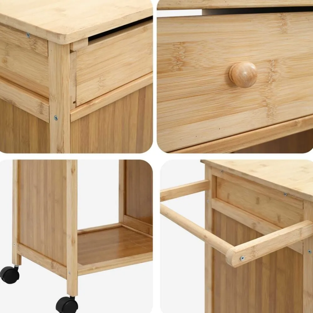 vidaXL Carrito de cocina con ruedas Natural 90,5 x 36 x 86,5 cm Bambú