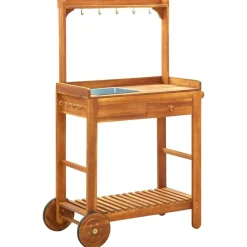 vidaXL Carrito de cocina exterior madera maciza acacia 92x43,5x141,5cm Outlet
