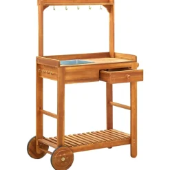 vidaXL Carrito de cocina exterior madera maciza acacia 92x43,5x141,5cm Outlet