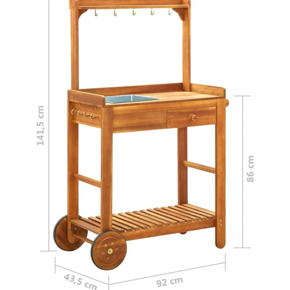vidaXL Carrito de cocina exterior madera maciza acacia 92x43,5x141,5cm Outlet