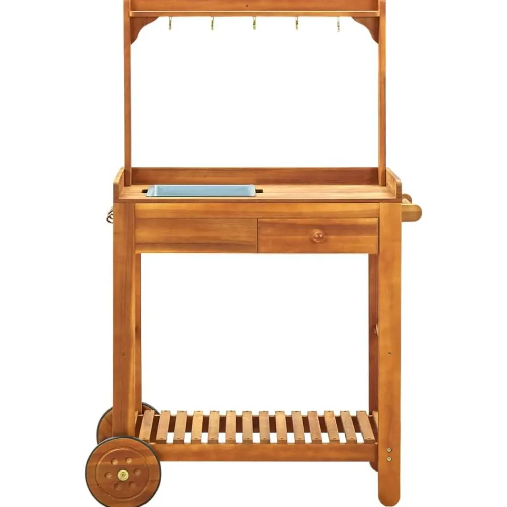 vidaXL Carrito de cocina exterior madera maciza acacia 92x43,5x141,5cm Outlet