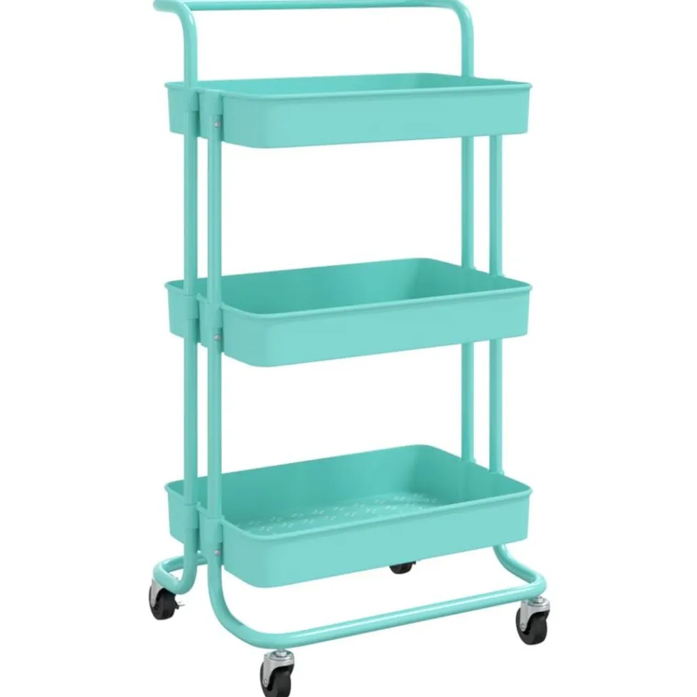 vidaXL Carros E Islas-Carrito de cocina 3 niveles hierro y ABS turquesa 42x35x85 cm
