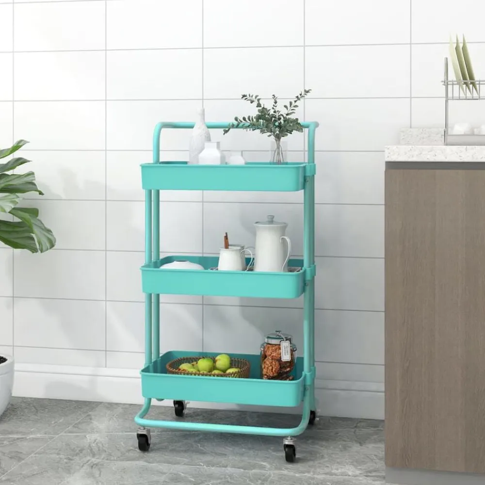 vidaXL Carros E Islas-Carrito de cocina 3 niveles hierro y ABS turquesa 42x35x85 cm