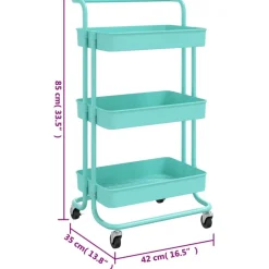 vidaXL Carros E Islas-Carrito de cocina 3 niveles hierro y ABS turquesa 42x35x85 cm