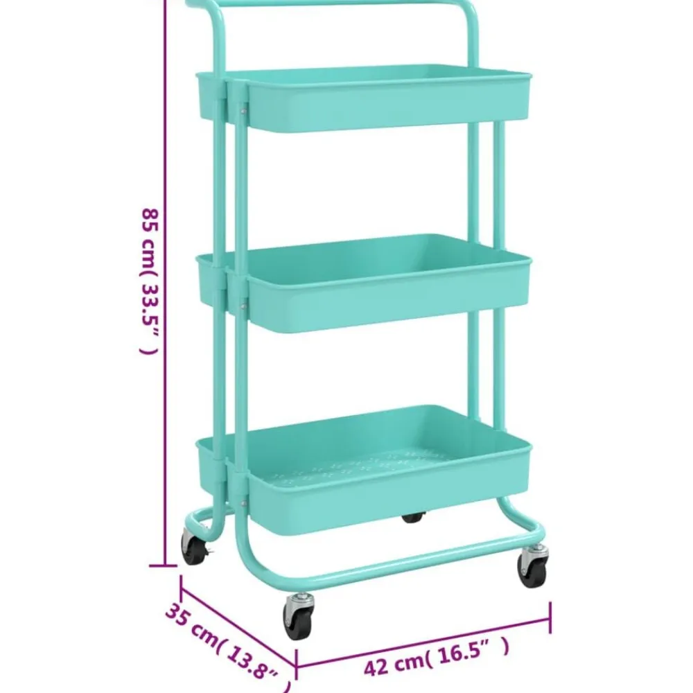 vidaXL Carros E Islas-Carrito de cocina 3 niveles hierro y ABS turquesa 42x35x85 cm