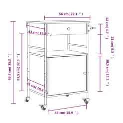 vidaXL Carrito de cocina madera ingeniería 56x43x89,5 cm Roble Sonoma Best
