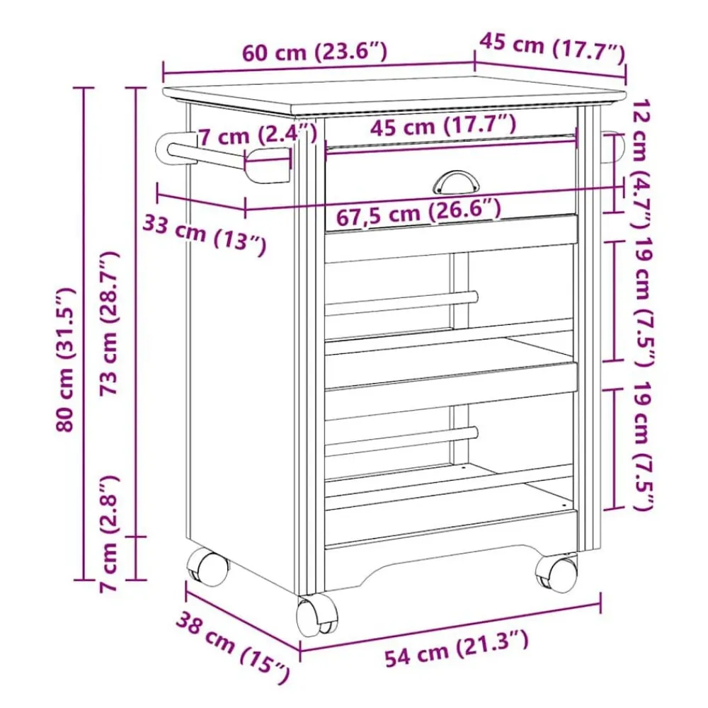 vidaXL Carros E Islas-Carrito de cocina BODO 67,5x45x80 cm
