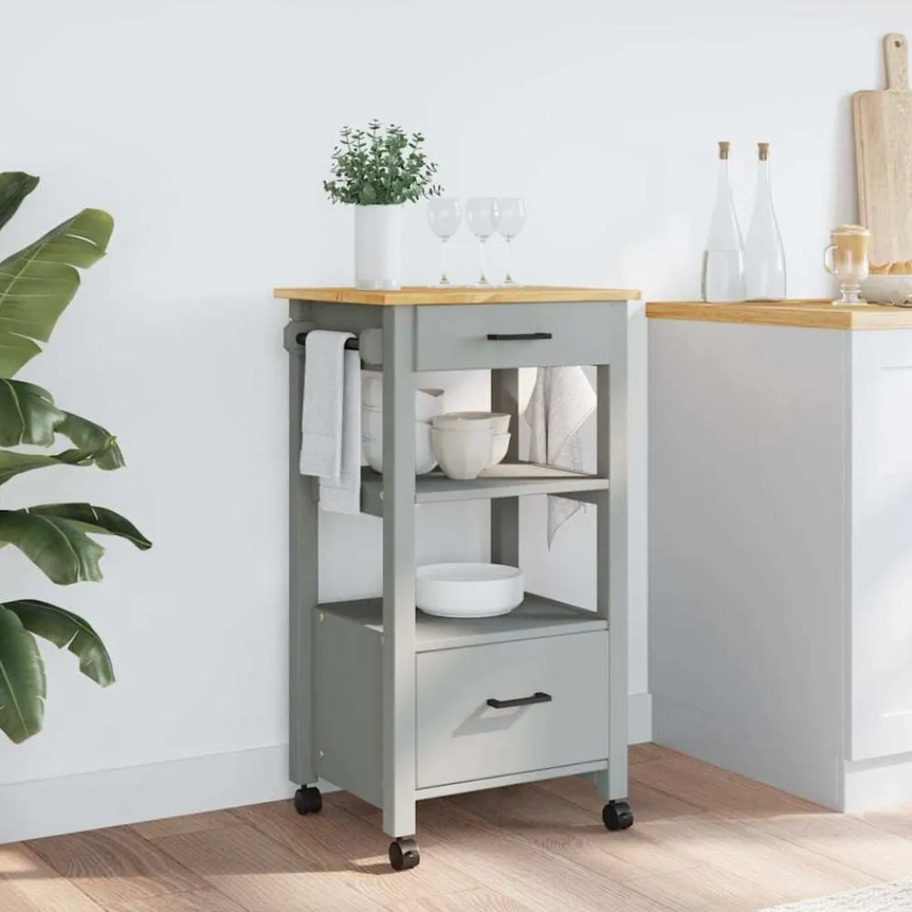 vidaXL Carrito de cocina MONZA madera maciza de pino 48x40x88,5 cm Gris Hot